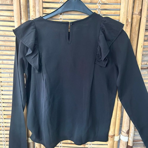 Style Essential black ruffle blouse, size S