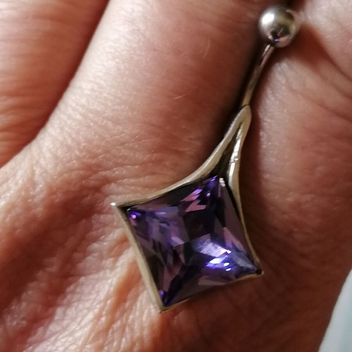 Navel piercing new with purple princess cut zircon, 925 silver