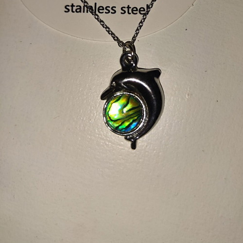 Dolphin necklace with azurite stone and stainless steel chain new