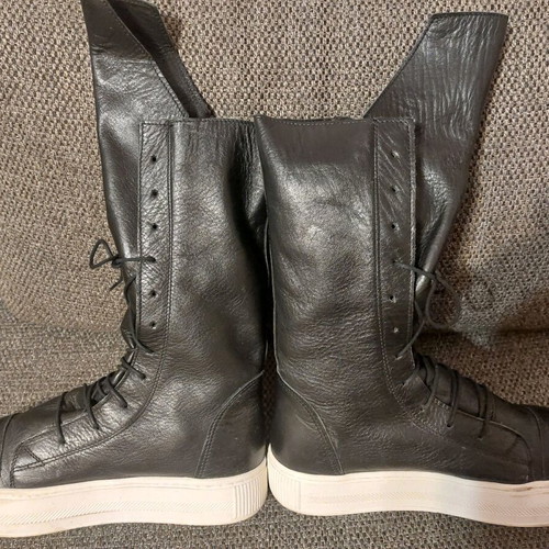 Leather Black Gladiator Boots Handmade Like New with White Sole