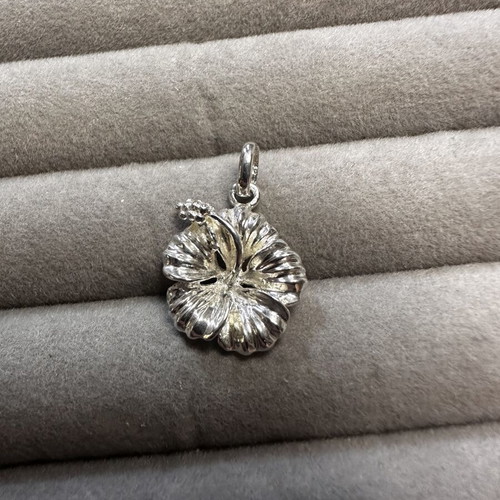 Vintage 3D Hibiscus Flower Sterling Silver Pendant LJG