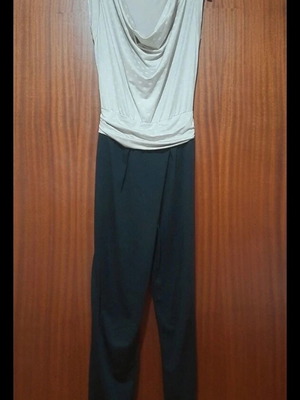 One-piece jumpsuit like new, elastic fabric, black and beige