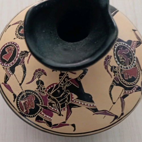Ceramic wine jug like new with ancient Greek decoration