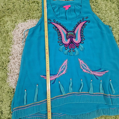 Monsoon women's turquoise embroidered tunic top with rhinestones, like new, size L