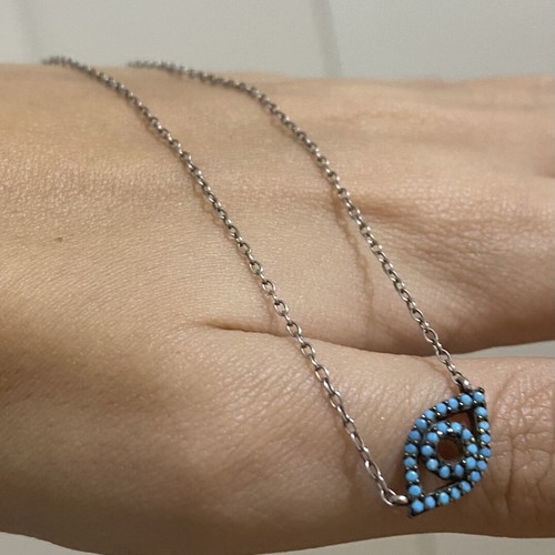 Evil Eye Pendant Necklace used with Turquoise Blue Crystals