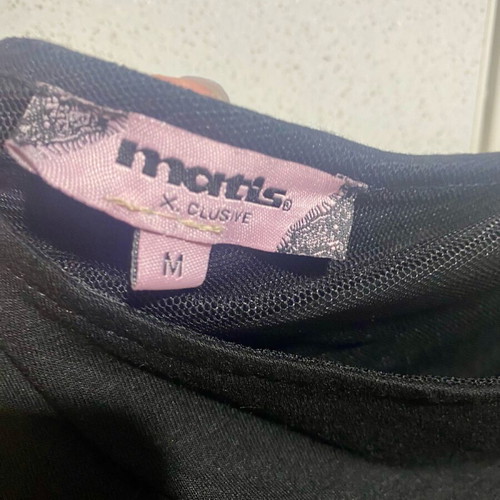 Matis women's one-shoulder blouse like new, black with pink bow, size M