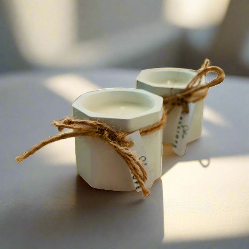 Soy candle in handmade octagonal porcelain container new, Lily of the Valley scent