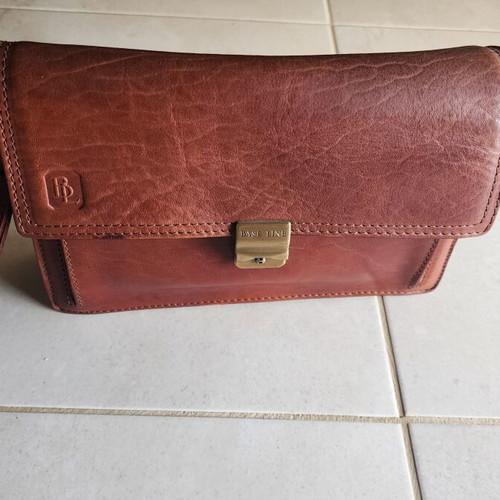 Men's leather wrist bag Base Line new, brown, 24x17cm