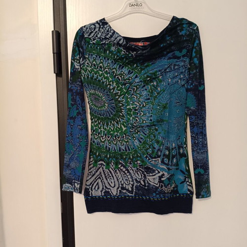 Desigual women's long-sleeve blouse like new, blue floral boho