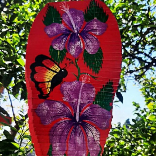Wooden handmade hanging decoration new with painted orchids
