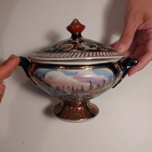 Royal Satsuma porcelain set Japan and hand-colored Chinese container like new