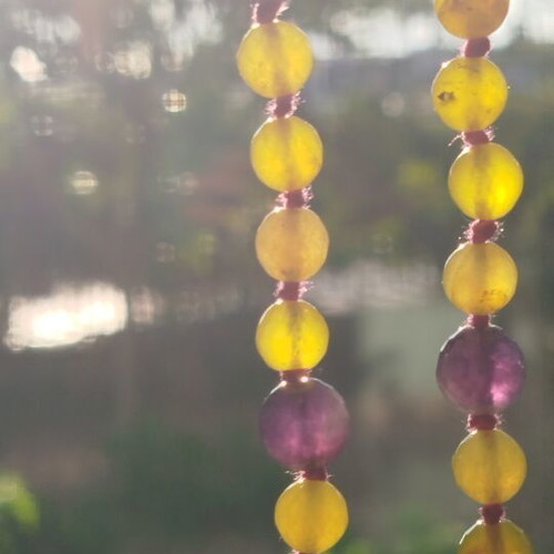 Handmade necklace with amethyst and yellow jade, new
