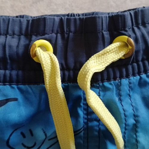Losan boys' swim shorts used, size 104 cm, blue and yellow, skate theme