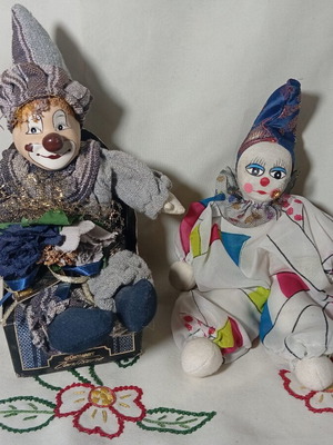 Clown and Harlequin dolls used, set of two