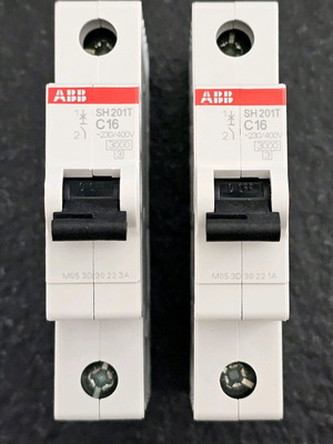 ABB SH201T C16 circuit breakers like new, pack of 2