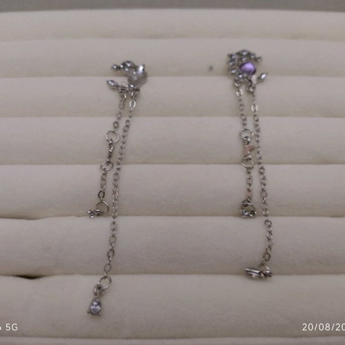 Earrings with chain and purple stone new