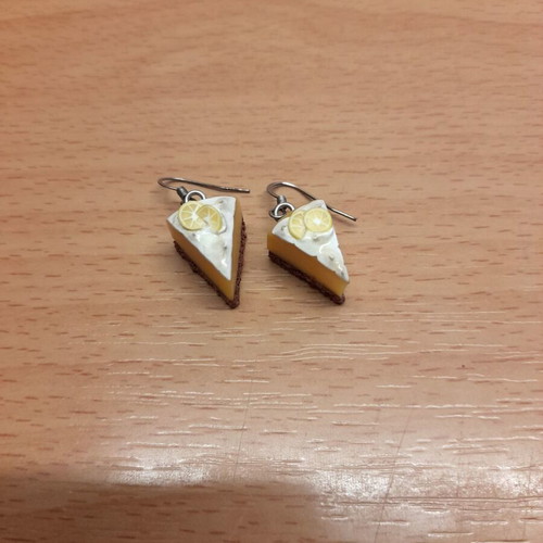 Lemon pie earrings handmade new, white and yellow