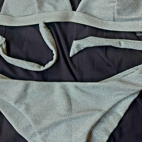 Decoro Shimmering Lurex Triangle Bikini Set mint silver-blue like new