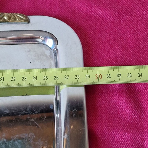Metal tray with brass handles used, vintage style
