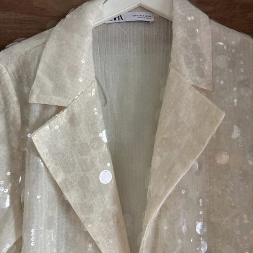 Zara embellished cream blazer size Small new