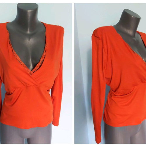 Olsen blouse like new orange designer with lace XL-3XL