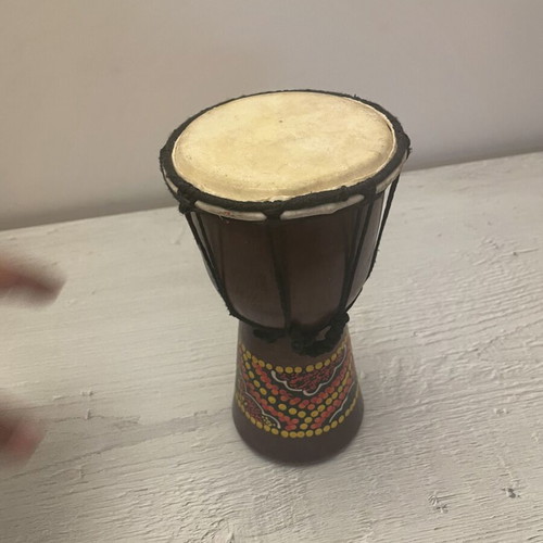 Djembe drum used, handmade African percussion with decorative ethnic design
