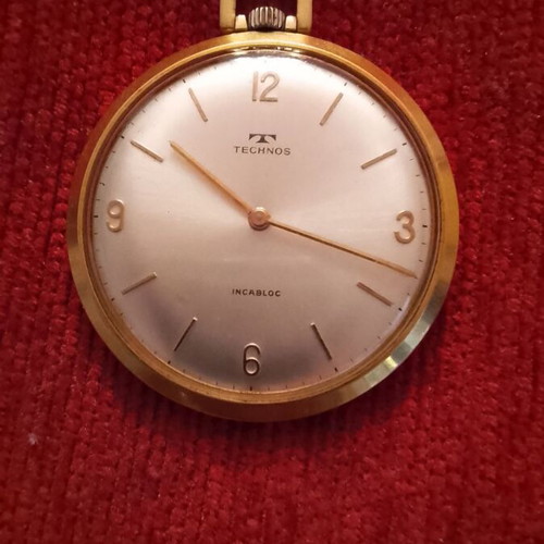 Technos Incabloc open-face pocket watch like new, 1930-1938, Swiss