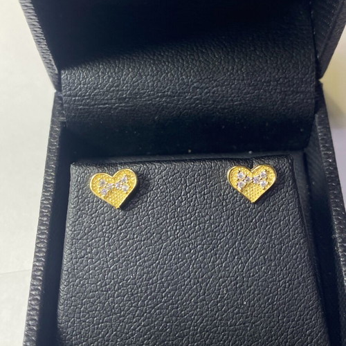 Gold heart earrings 14k with zircon, handmade