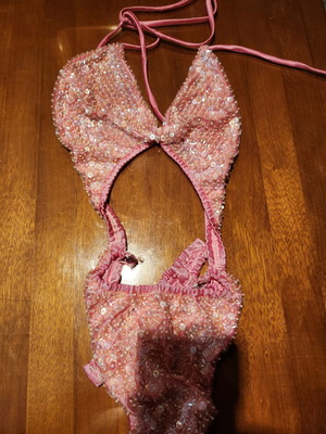 Pink swimsuit with sequins like new, size S