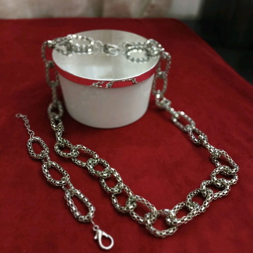 Snake chain necklace and bracelet set new, silver tone