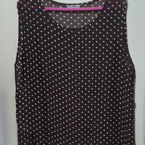 Polka Dot Sleeveless Sheer Top Dark Brown with White, like new