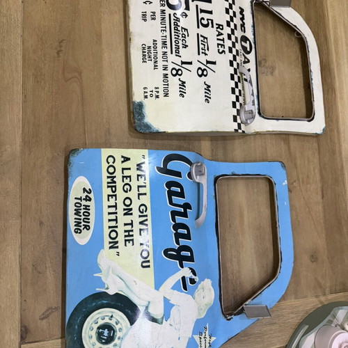 Retro 3D Metal Wall Signs set of 2 used, vintage car door design