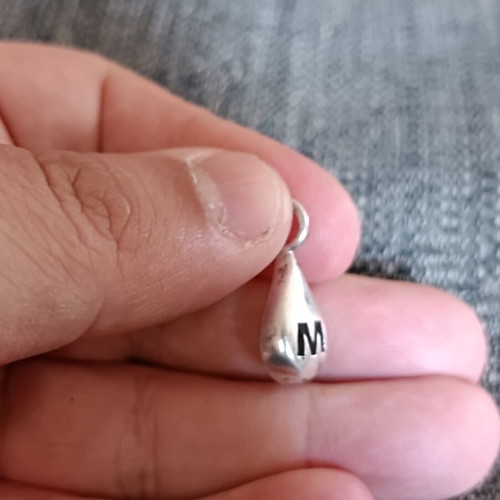 Silver handmade drop pendant with monogram, solid 950