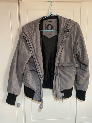 Bomber jacket καρό μεταχειρισμένο, μέγεθος M, ασπρόμαυρο