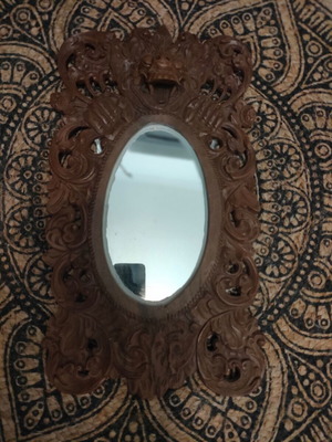 Mexican wood-carved Aztec mirror used, decorative