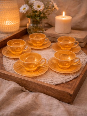 Set of 6 cups and saucers made of iridescent glass like new