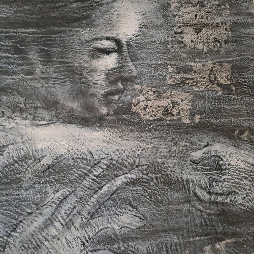 Large canvas with acrylic paint like new, gray tones, textured finish