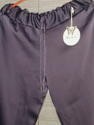 Satin pants new with side slits, size M 38 10, black blue