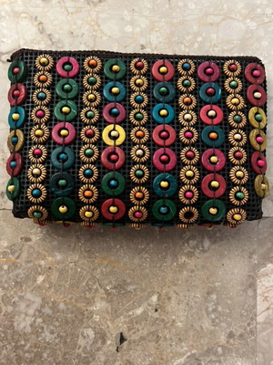Handbag clutch with beads, handmade, multicolored