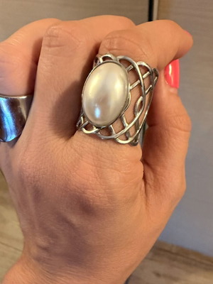 S steel ring with white stone