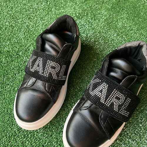 Karl Lagerfeld women's sneakers used, black leather, velcro, size 37