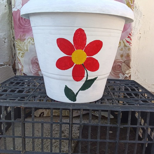 Flowerpot painted, used, diameter 24cm, height 23.5cm