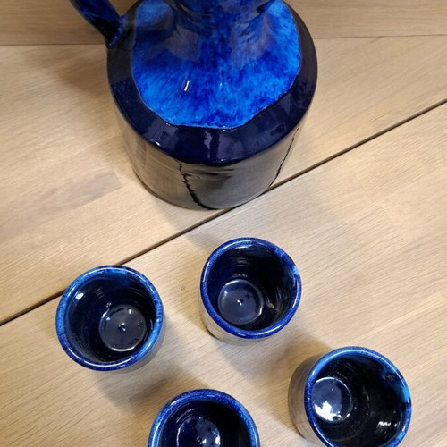 Ceramic wine set handmade, new, blue and black Fat Lava finish