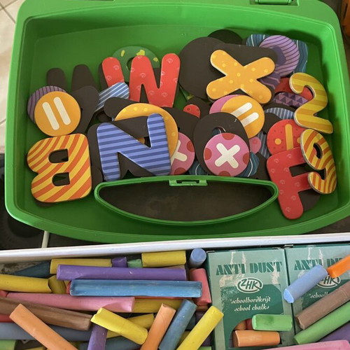 Double-sided magnetic and chalkboard with letters and numbers