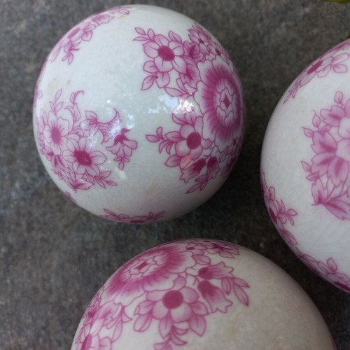 Vintage Japanese porcelain decorative spheres set pink floral