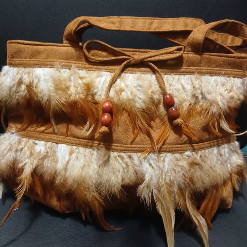 Frangi women's handbag beige with feathers new