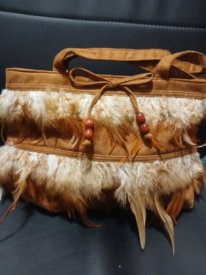Frangi women's handbag beige with feathers new