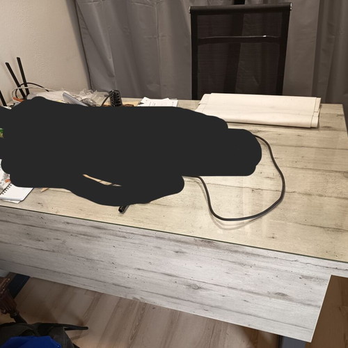 Desk with wheeled drawer unit 160x80cm glass protection like new