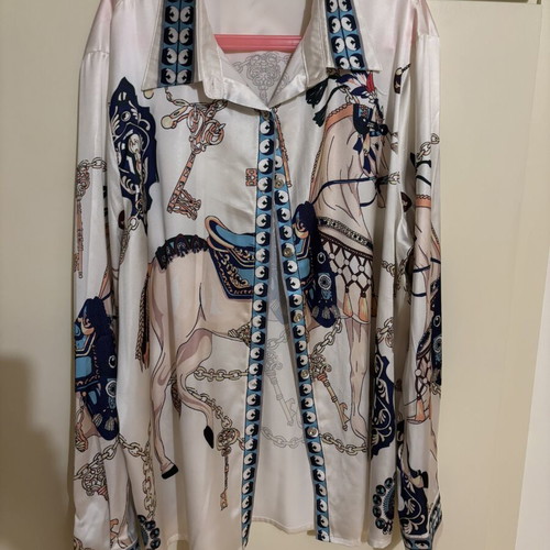 Satin printed shirt with horses and chains, size S