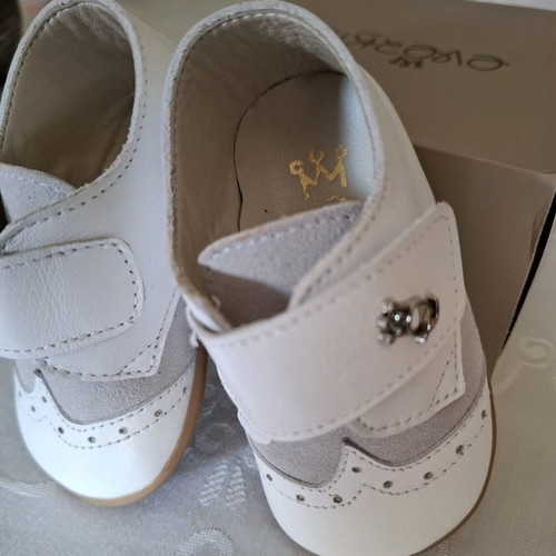 Baby leather shoes No19 Everkid new, white-gray